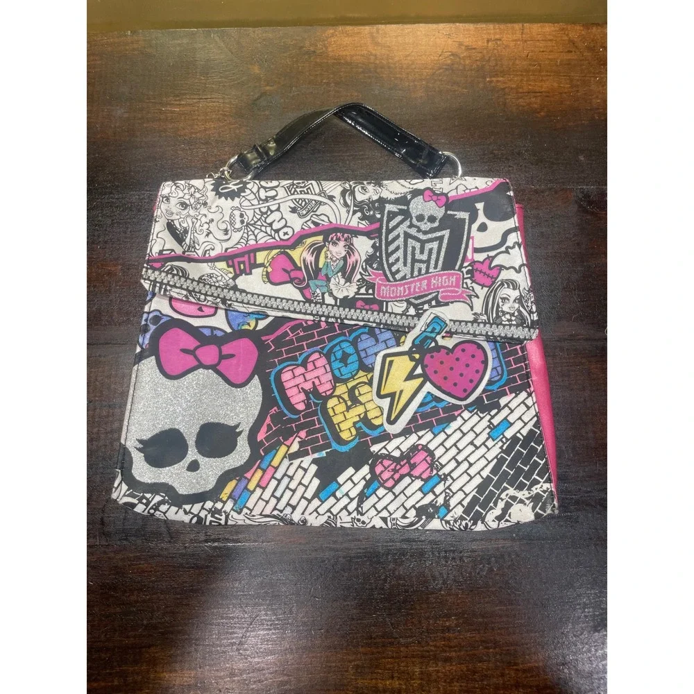 Monster High Girls Handbag Purse Glitter Skull Pink Bow‎ Chain Strap